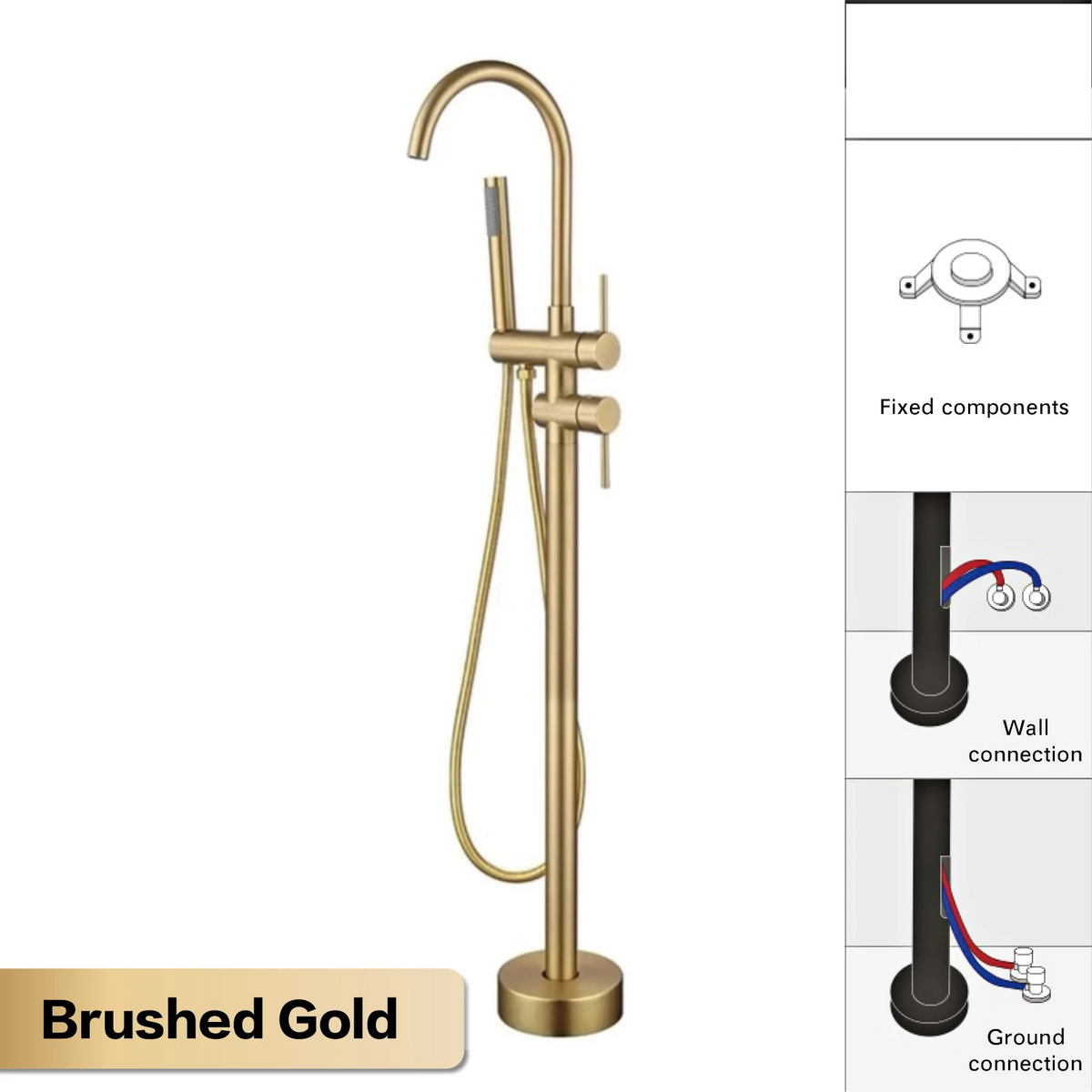 NoirLuxe Floor-Mounted Brass Bath Mixer Tap
