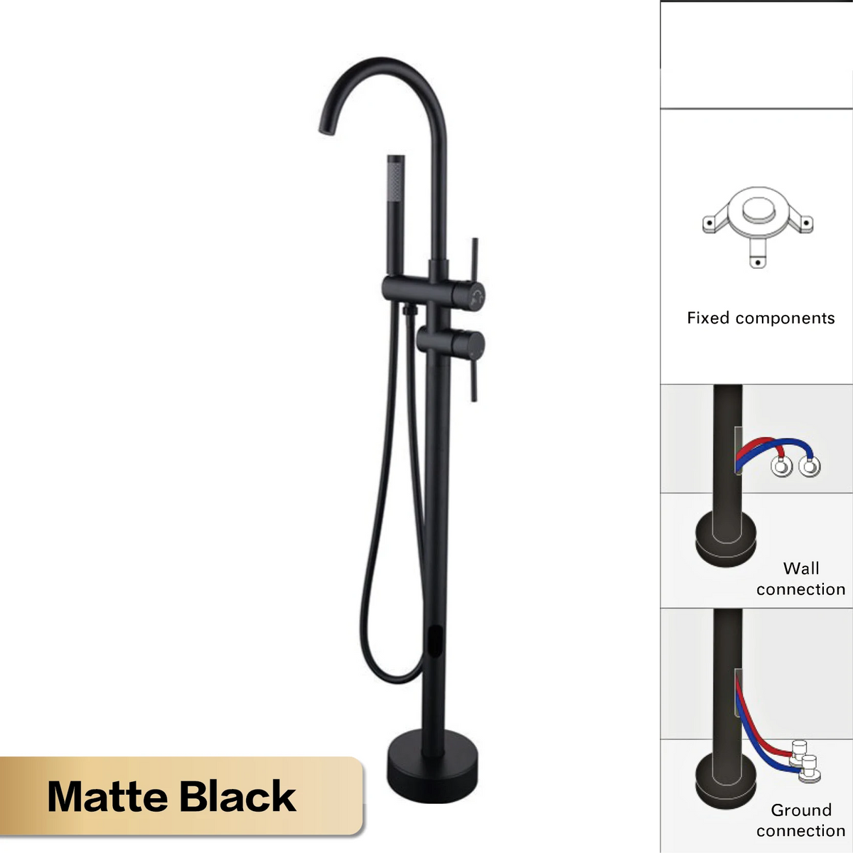 NoirLuxe Floor-Mounted Brass Bath Mixer Tap