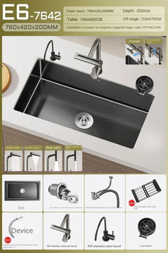 NoirCascade Waterfall Kitchen Sink Set