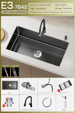NoirCascade Waterfall Kitchen Sink Set