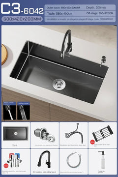 NoirCascade Waterfall Kitchen Sink Set