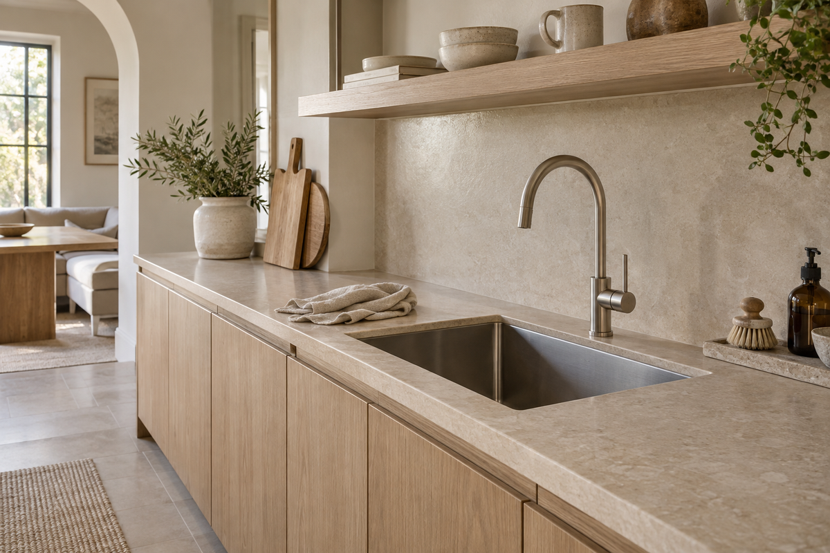 The Faucet House — kitchen inspiration in warm sand tones